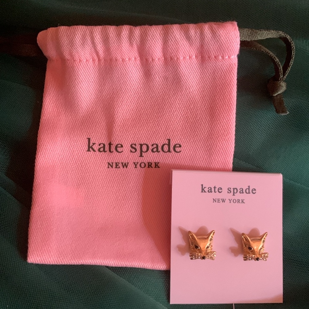 NEW KATE SPADE “SO FOXY” GOLD FOX STUD EARRINGS w/PINK DUSTBAG - Picture 11 of 14